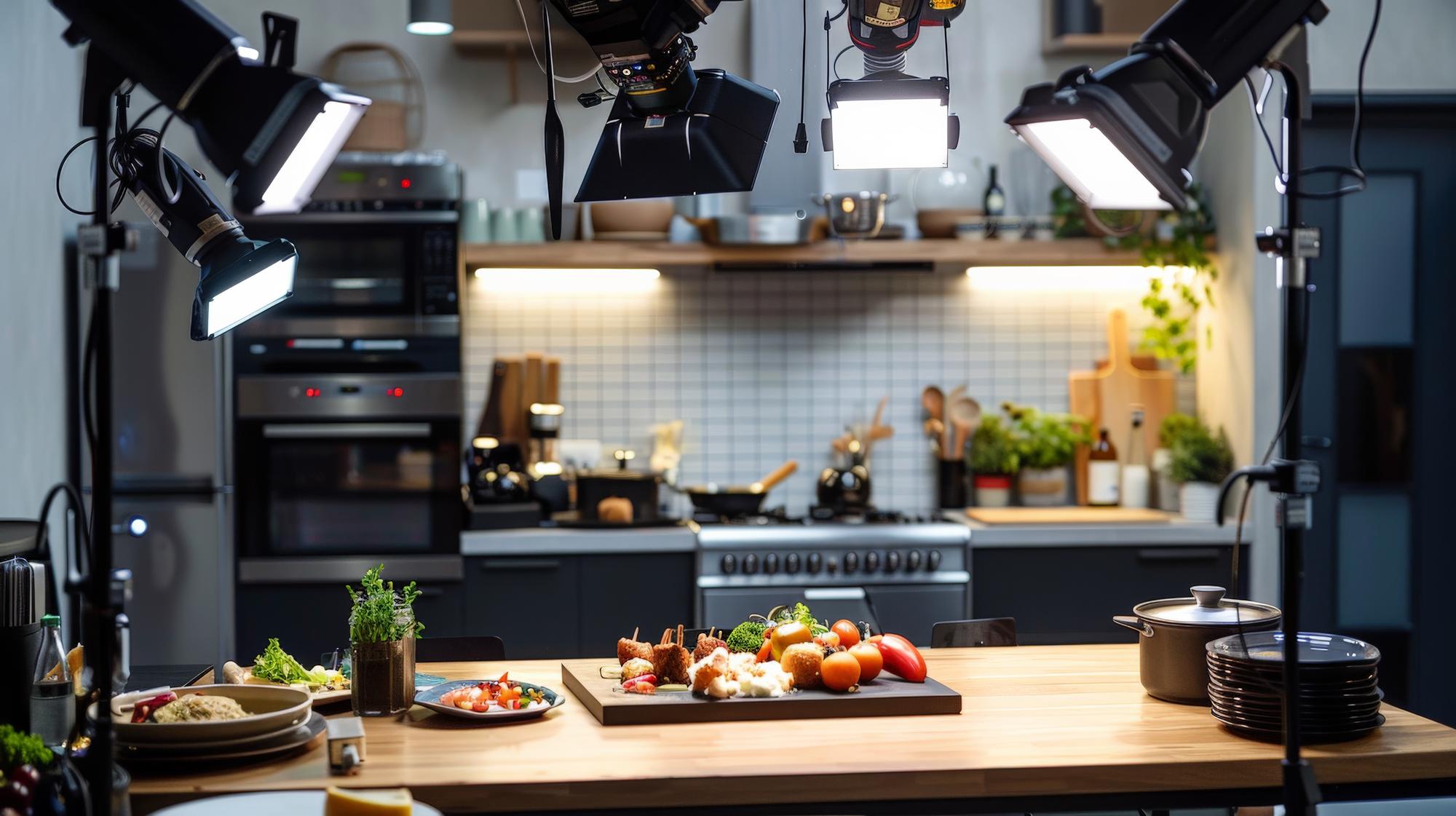 Studio cucina con set per lezioni online